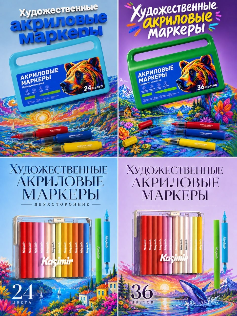Художественные профессиональные акриловые маркеры двухсторонние с наконечниками: